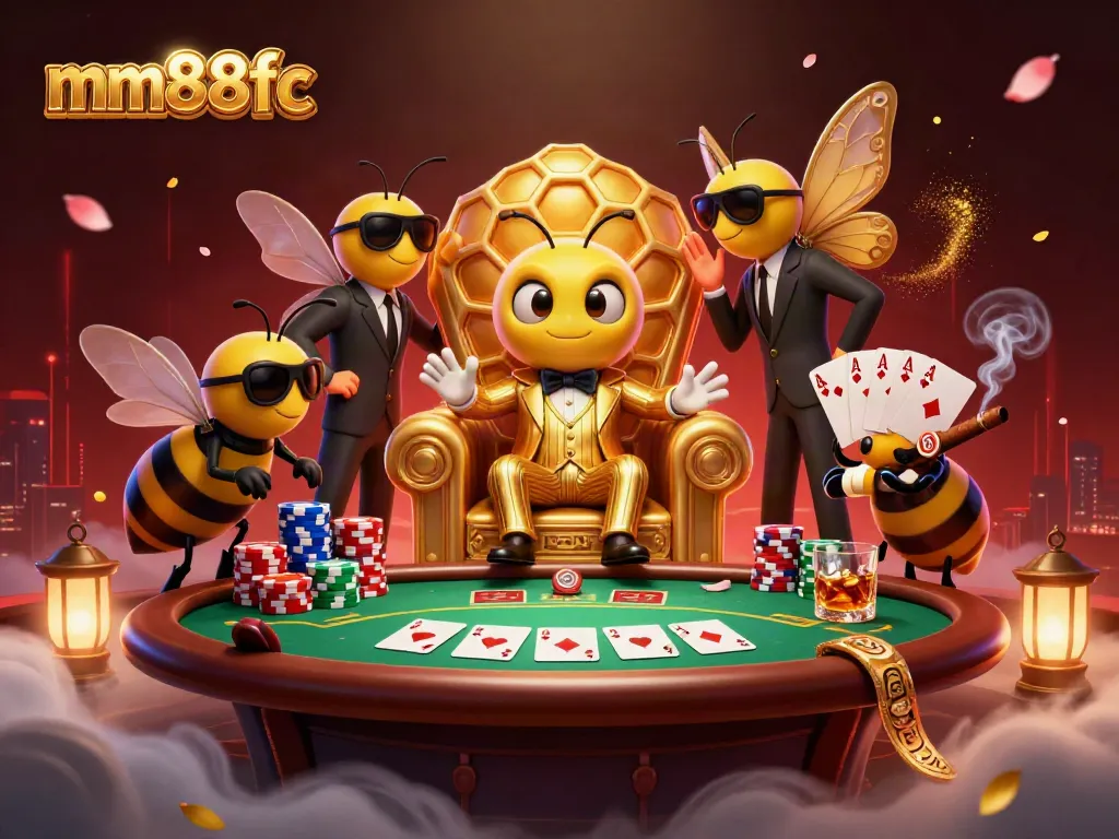 Experience the thrilling atmosphere of mm88fc with a cartoon bumblebee mob boss in a casino setting.