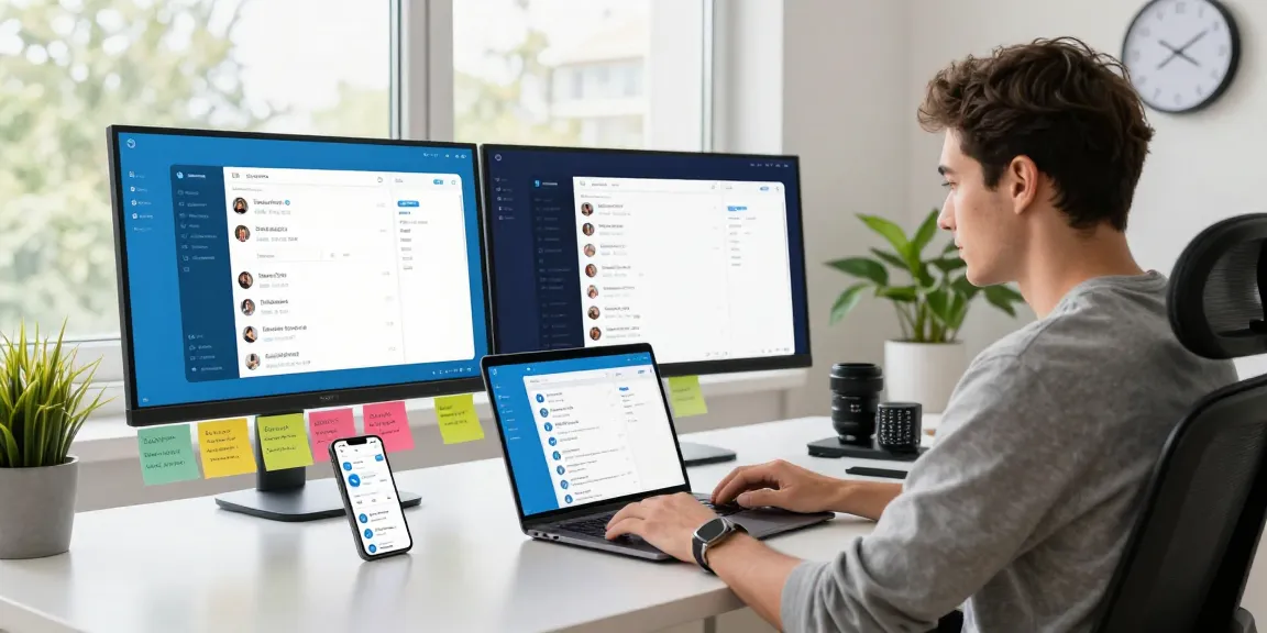 Exploring the Telegram web version in a modern office setting, showcasing user-friendly interface and productivity tools.