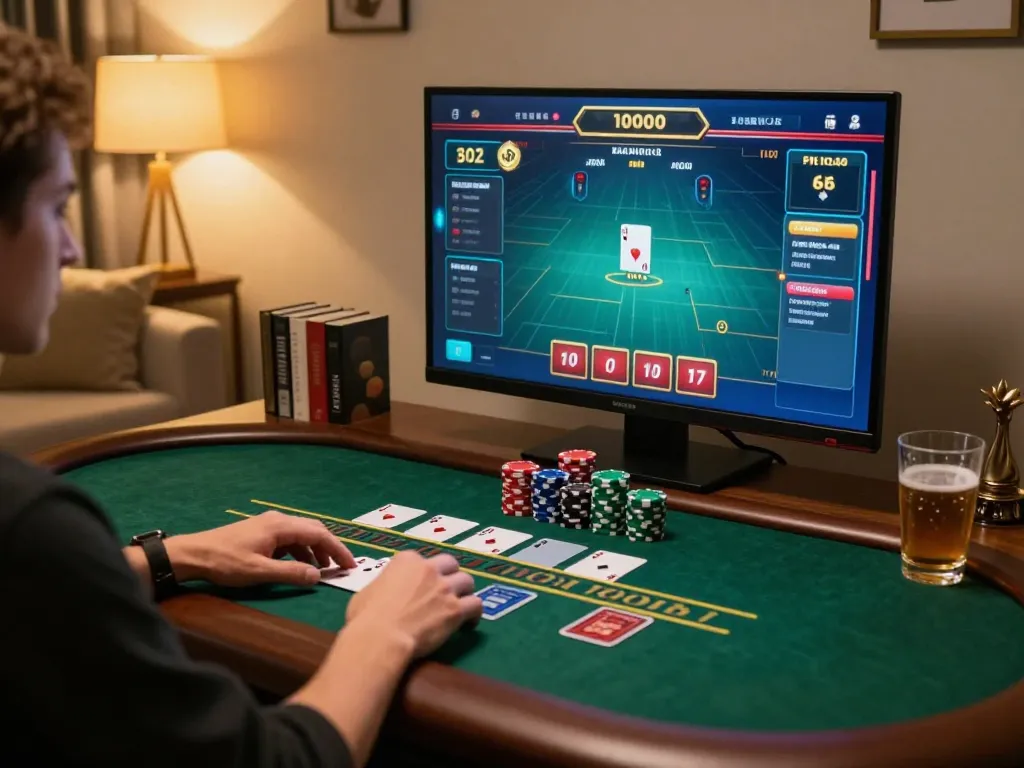 Playing online blackjack on a stylish setup while ensuring responsible gaming, addressing 23win lừa đảo.