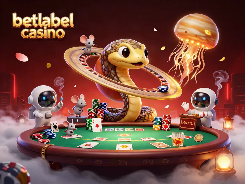 Experience the excitement of betlabel casino with astronaut mice betting on Saturn's rings in a cosmic scene.