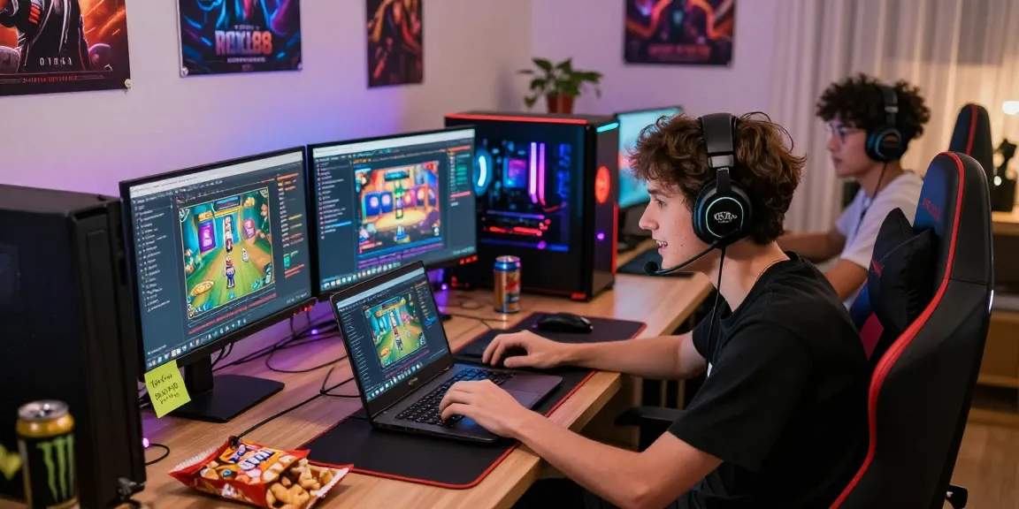 Engaged gamer discussing rokok88 slot strategies in a vibrant online forum setting, showcasing a dynamic gaming community.