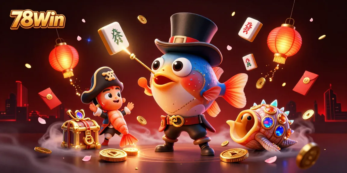 Engage in thrilling gameplay with 78Win's vibrant casino atmosphere featuring cartoon characters and festive elements.