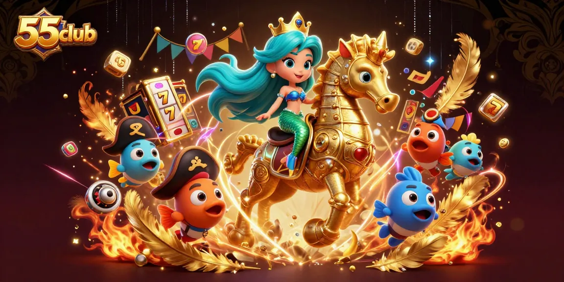 Play the immersive casino experience with 55club's vibrant 3D mermaid-themed illustration.