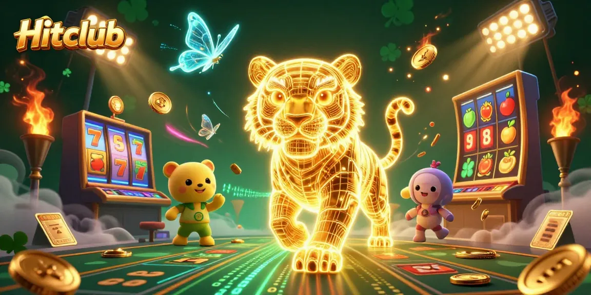 Experience the exciting gameplay at Hitclub with a vibrant neon casino illustration featuring captivating game elements.
